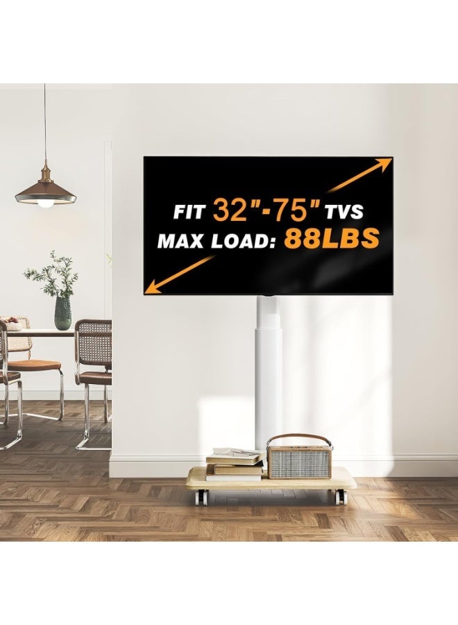 Anvanke Rolling Mobile TV Stand Height Adjustable Heavy-Duty Floor Base for 25-75 Inch LCD LED OLED Screens | White - Image 5